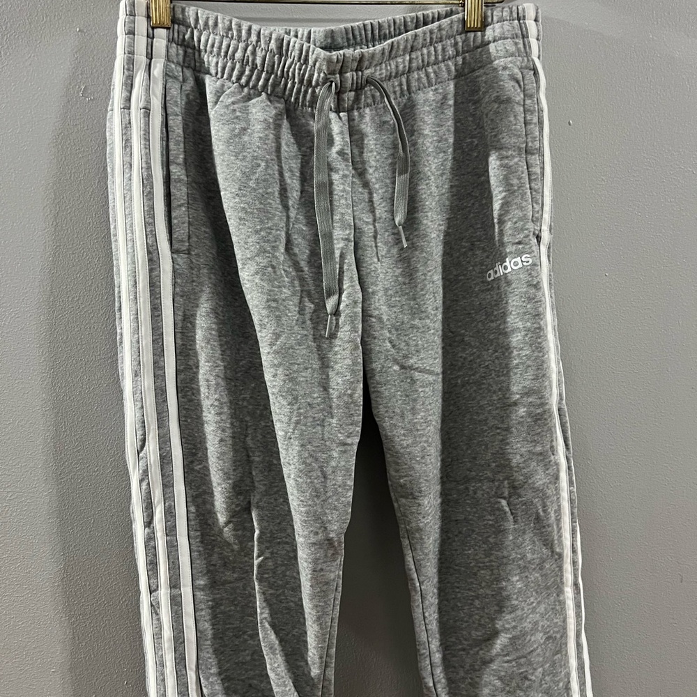 Adidas Heather Gray Joggers with White Accents